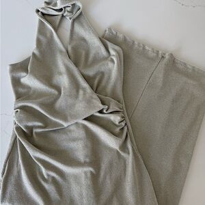 Metallic Green Halter Dress